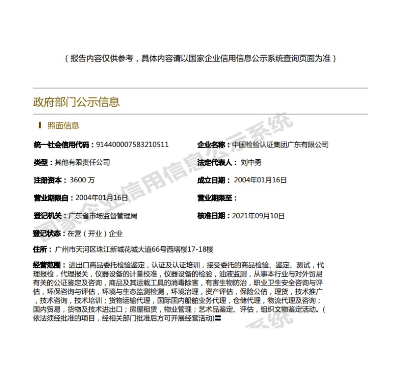 工商注册挂号信息